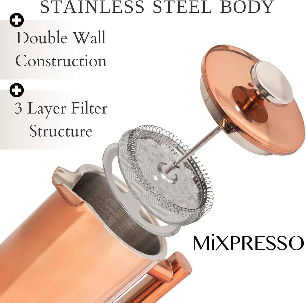Mixpresso Stainless Steel French Press Coffee Maker 27 Oz 800ML Double Wall Metal Insulated Coffee Press & Tea Brewer