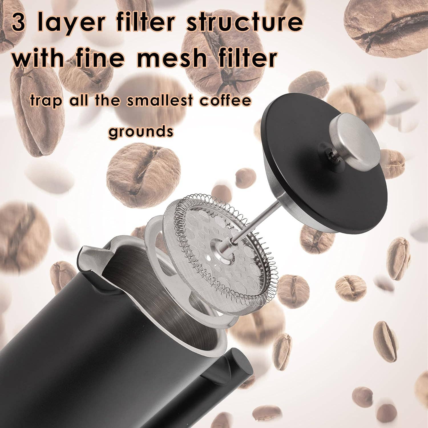 Mixpresso Stainless Steel French Press Coffee Maker 27 Oz 800ML Double Wall Metal Insulated Coffee Press & Tea Brewer
