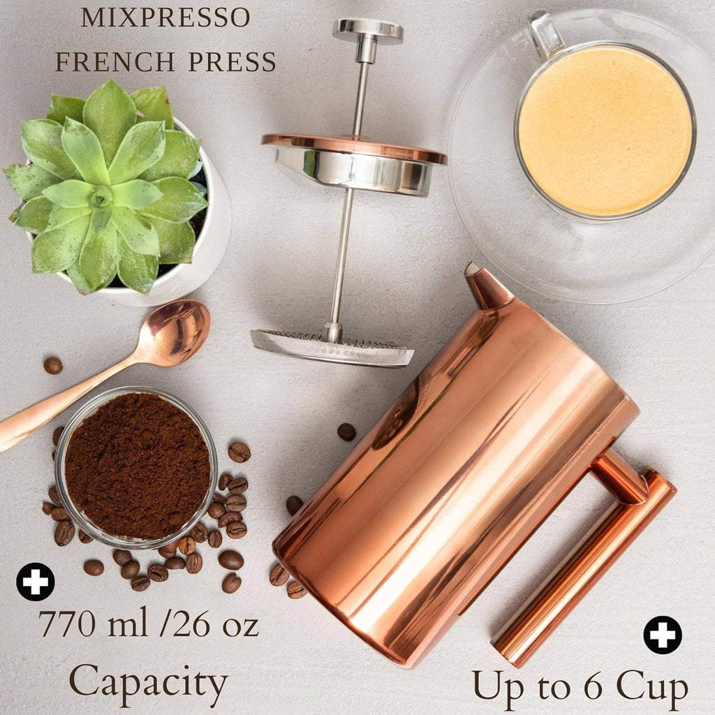 Mixpresso Stainless Steel French Press Coffee Maker 27 Oz 800ML Double Wall Metal Insulated Coffee Press & Tea Brewer