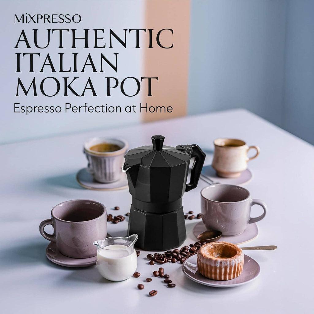 Mixpresso 3 Cup Moka Pot Coffee Maker for Gas, Electric Stove Top, Classic Italian Espresso Maker, Stovetop for Camping, Makes 5 Oz Cuban Coffee