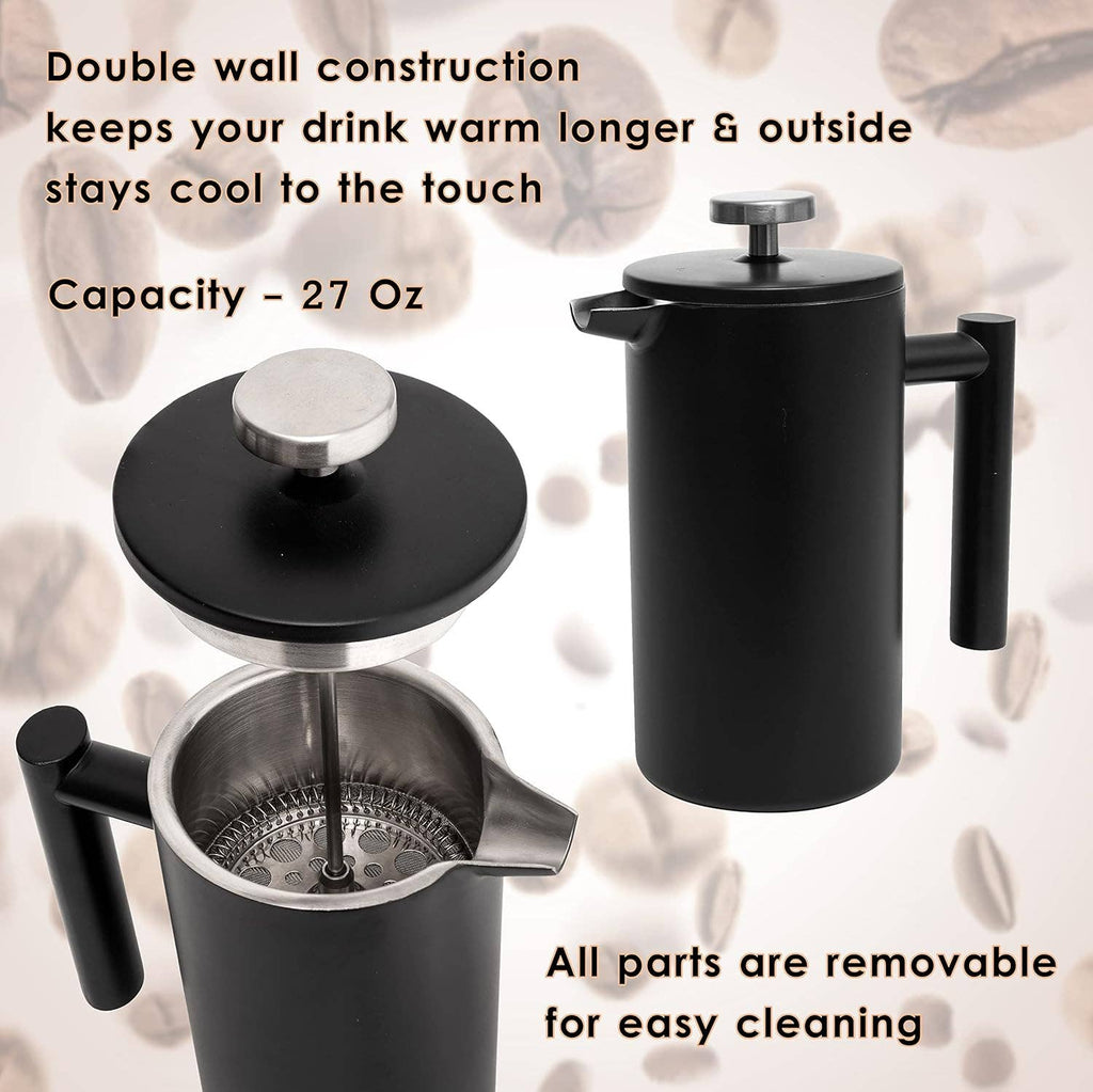 Mixpresso Stainless Steel French Press Coffee Maker 27 Oz 800ML Double Wall Metal Insulated Coffee Press & Tea Brewer