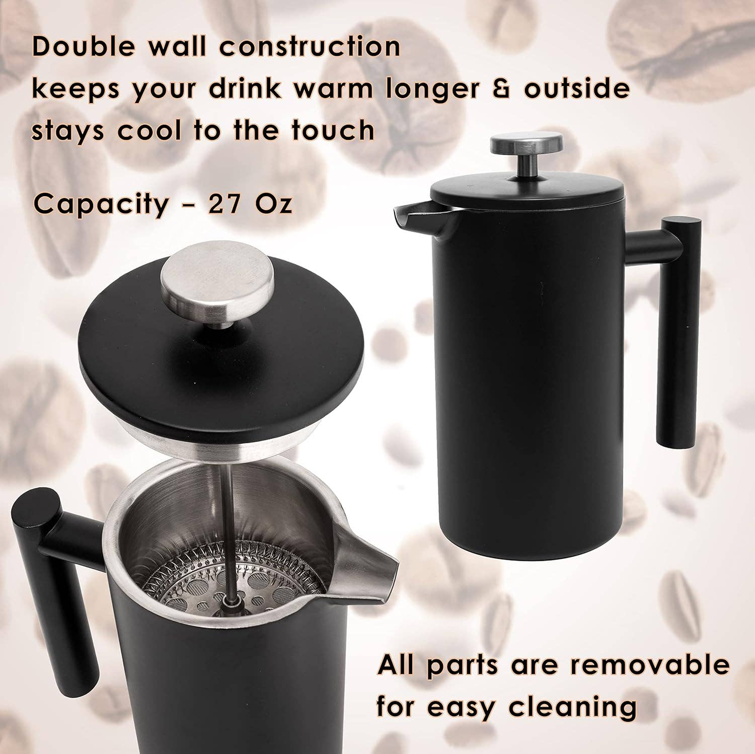 Mixpresso Stainless Steel French Press Coffee Maker 27 Oz 800ML Double Wall Metal Insulated Coffee Press & Tea Brewer