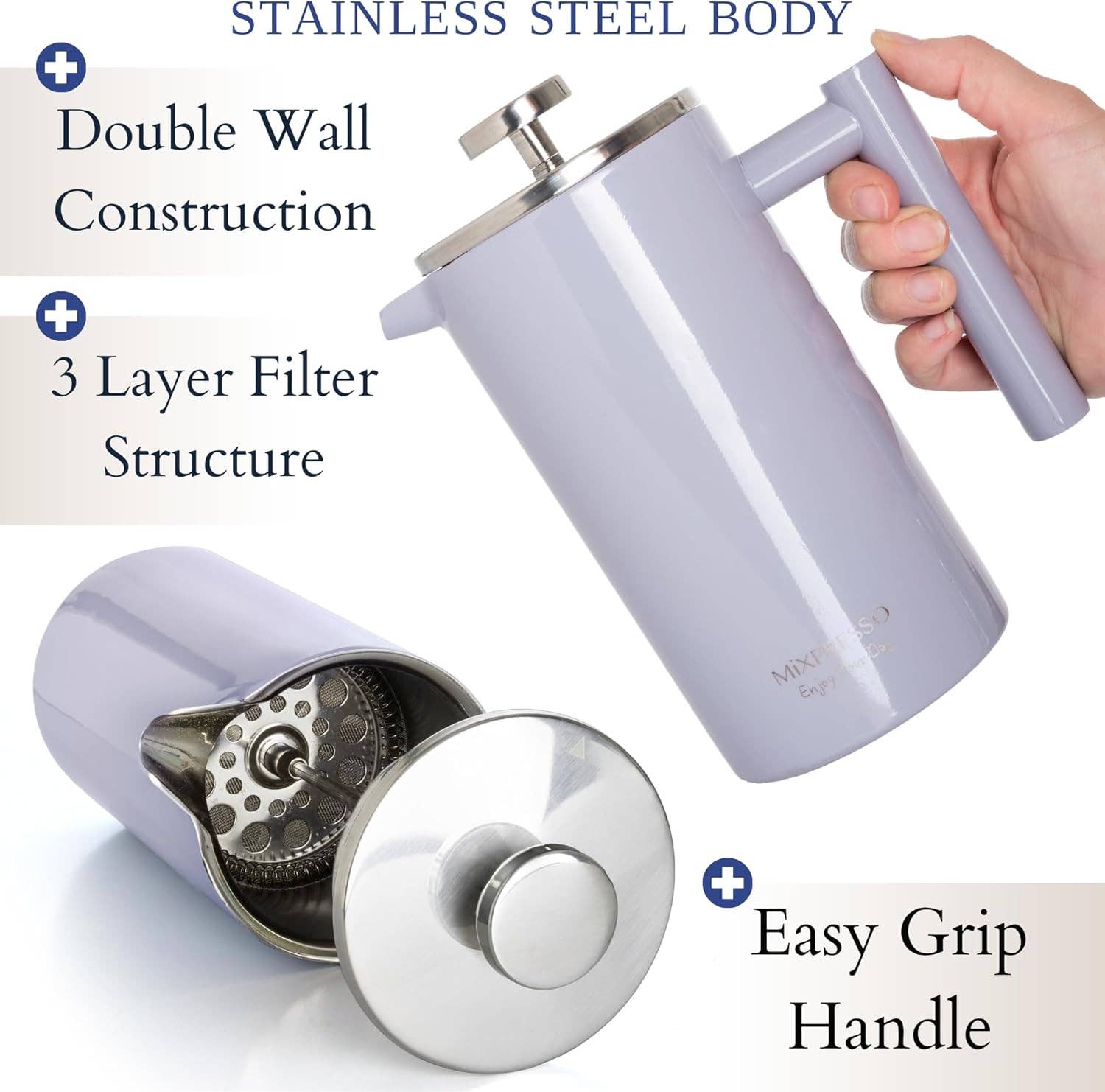 Mixpresso Stainless Steel French Press Coffee Maker 27 Oz 800ML Double Wall Metal Insulated Coffee Press & Tea Brewer