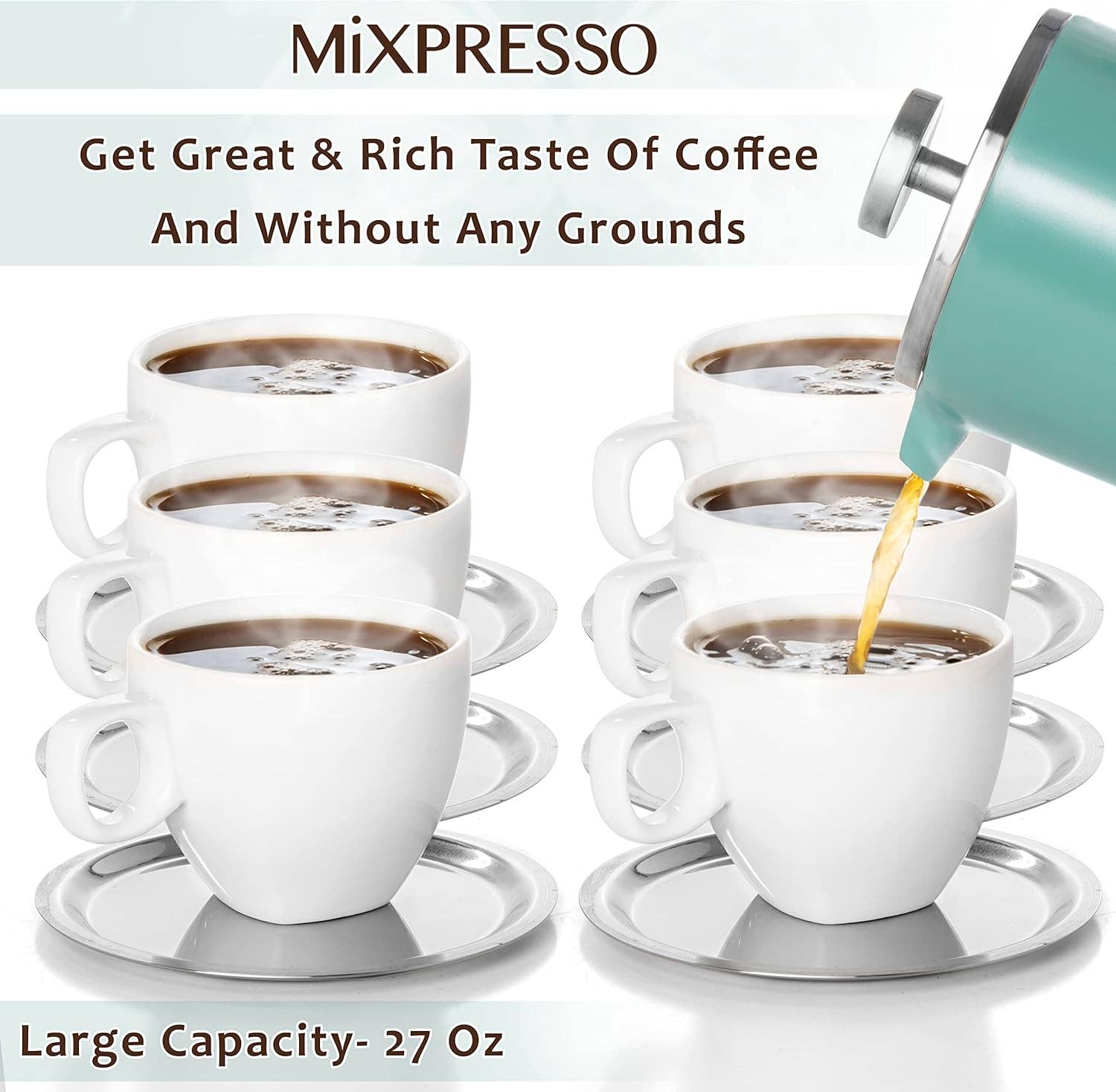Mixpresso Stainless Steel French Press Coffee Maker 27 Oz 800ML Double Wall Metal Insulated Coffee Press & Tea Brewer