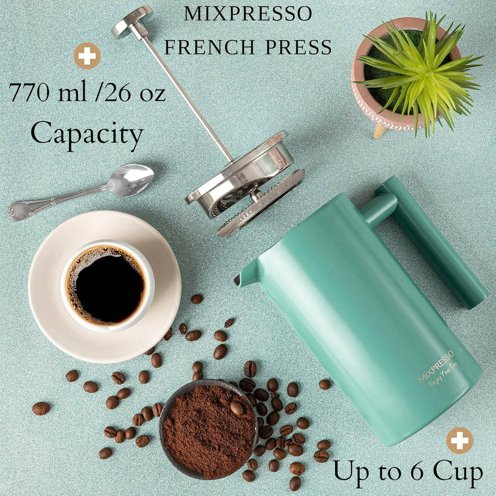 Mixpresso Stainless Steel French Press Coffee Maker 27 Oz 800ML Double Wall Metal Insulated Coffee Press & Tea Brewer