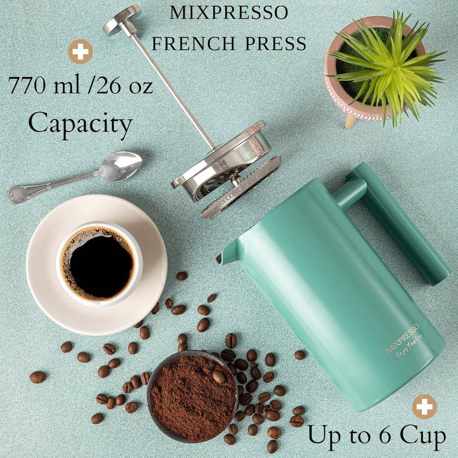 Mixpresso Stainless Steel French Press Coffee Maker 27 Oz 800ML Double Wall Metal Insulated Coffee Press & Tea Brewer
