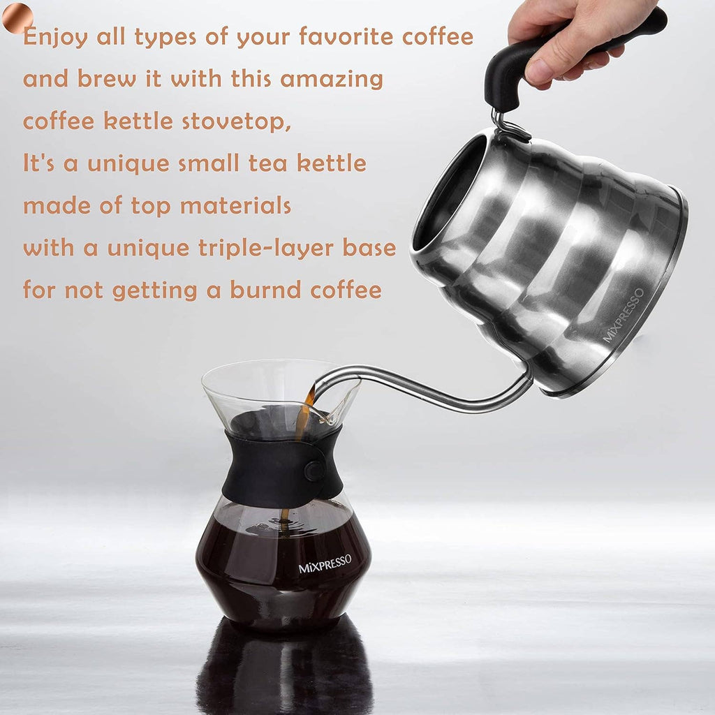 Mixpresso Gooseneck Pour Over Coffee Kettle, Barista Pour Control Design, Ideal for Coffee and Tea, High-Grade Stainless Steel 1.2 Liter 40 Oz, Induction Cooker Stovetop Kettle Stainless Steel